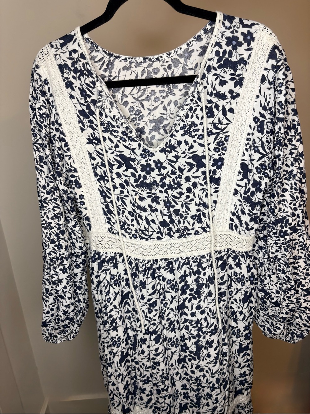 Attic Salt Navy & White Floral Lace-Trim Maxi Dress Cottagecore BoHo Prairie - Picture 4 of 7
